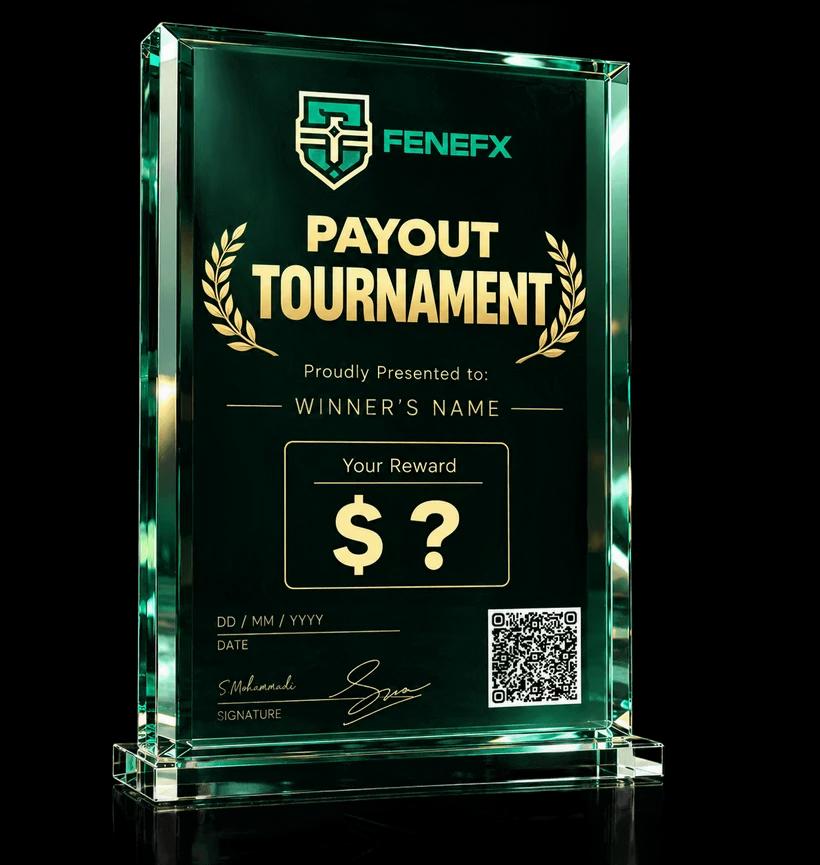 The FeneFX glass award with the winner's name and prize